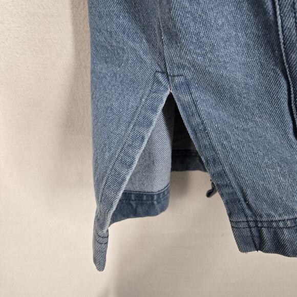 VTG Denim Jean Jacket Shacket Sz M Blue Silver Embroidery Pearls Pockets Boho - Picture 6 of 15